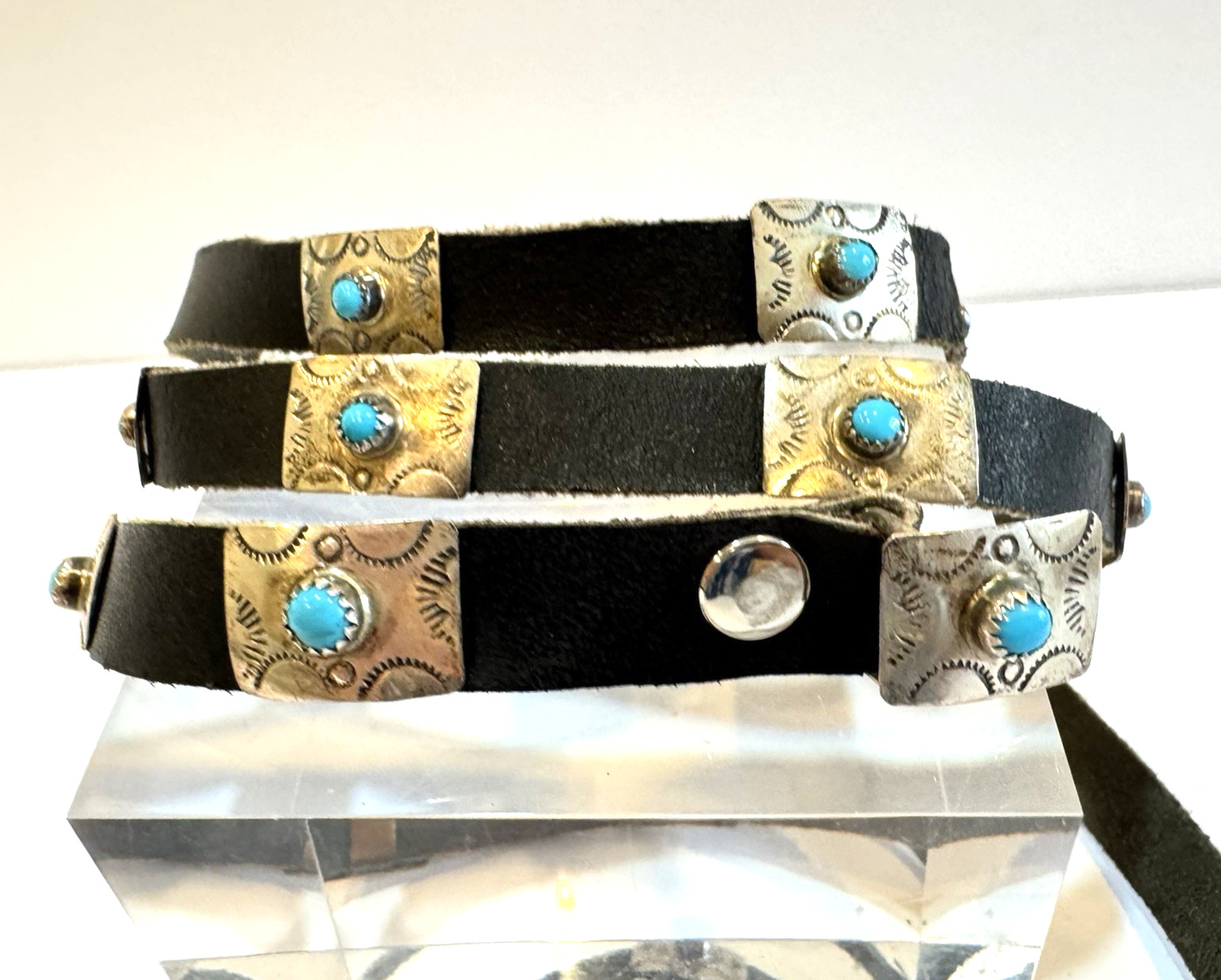 Vintage Navajo Concho Belt Sterling Silver Natural Turquoise Signed VW 45
