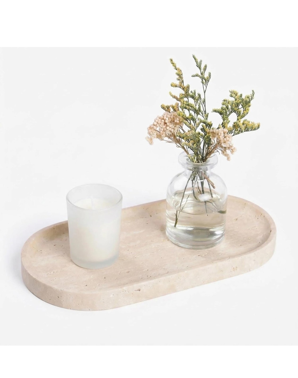 Beige Travertine Vanity Tray | Natural Stone Bathroom Organizer | Perfume & Jewe
