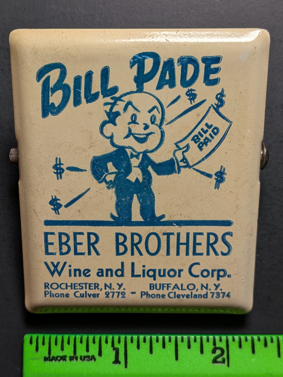 Vintage Bill Pade Eber Brothers Wine Liquor Metal Clip