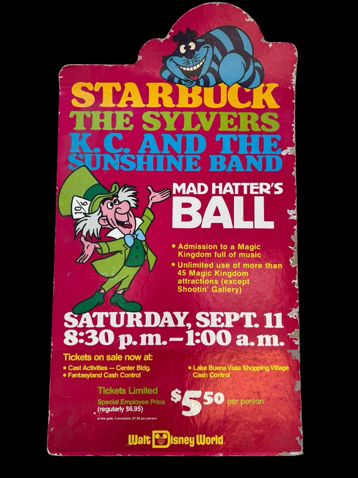 Rare Disney Mad Hatter's Ball Display Sign Strabuck Sylvers KC Sunshine Band 29