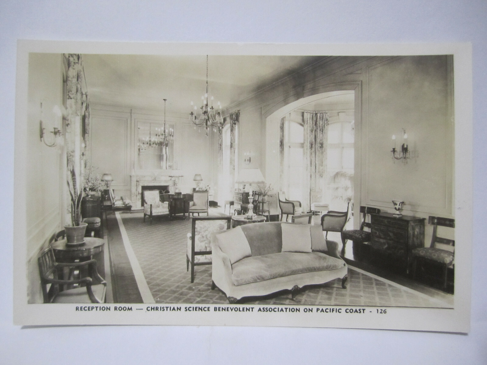 RECEPTION RM CHRISTIAN SCIENCE BENEVOLNT POSTCARD SAN FRANCISCO CALIFORNIA RPPC