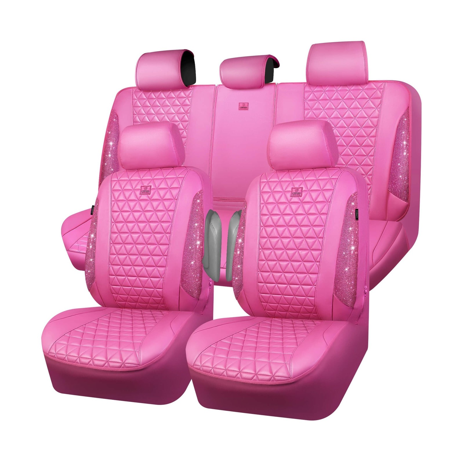 CAR PASS Hot Pink Bling Diamond Leather Car Seat Covers Full Sets, Waterproof... CAR PASS Hot Pink Bling Diamond Leather Car Seat Covers Full Sets, Waterproof...