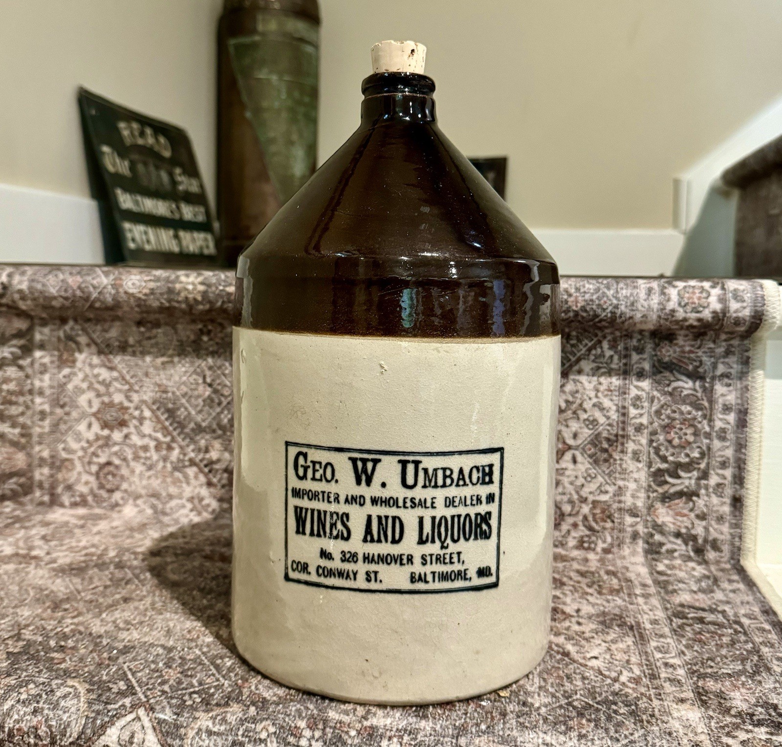Geo W Umbach Wines Liquors Hanover St Conway Baltimore MD Pre-Pro Stenciled Jug