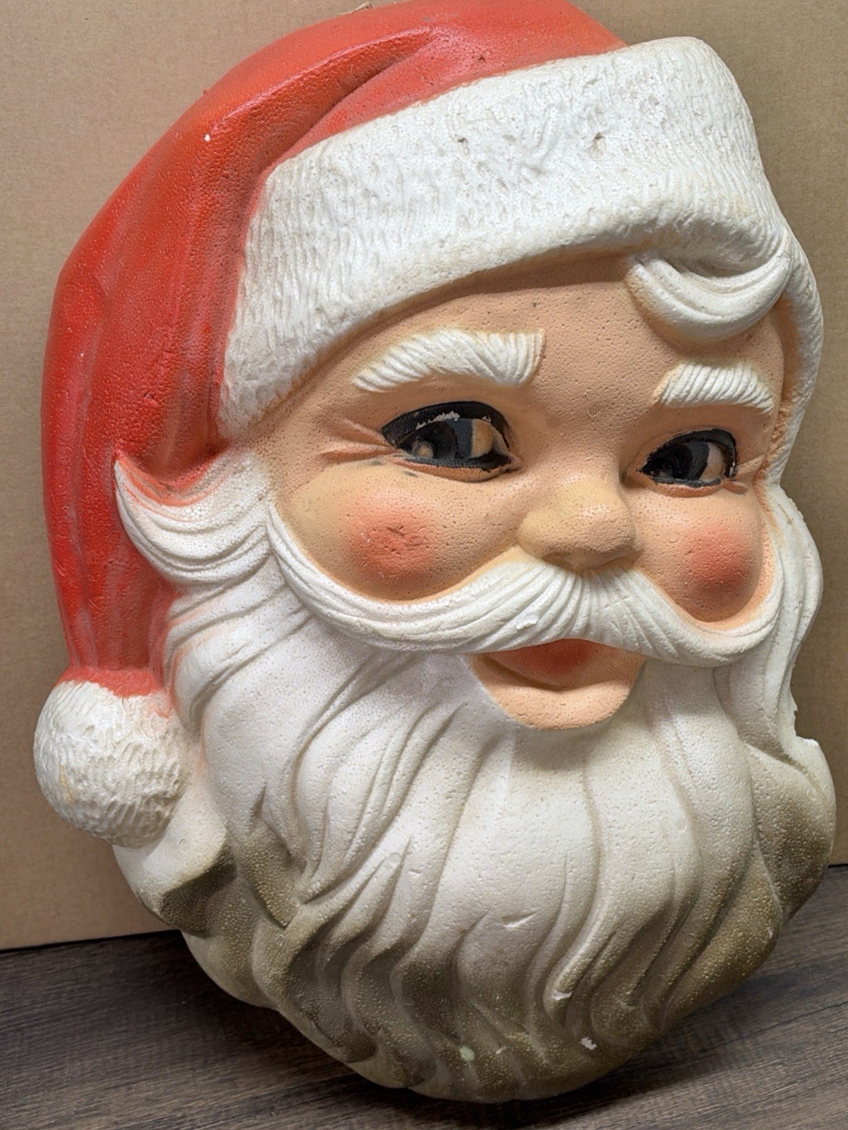 Vintage 1960s Giant Santa Claus Face Head 25” Styrofoam Wall Decor MCM Kitsch