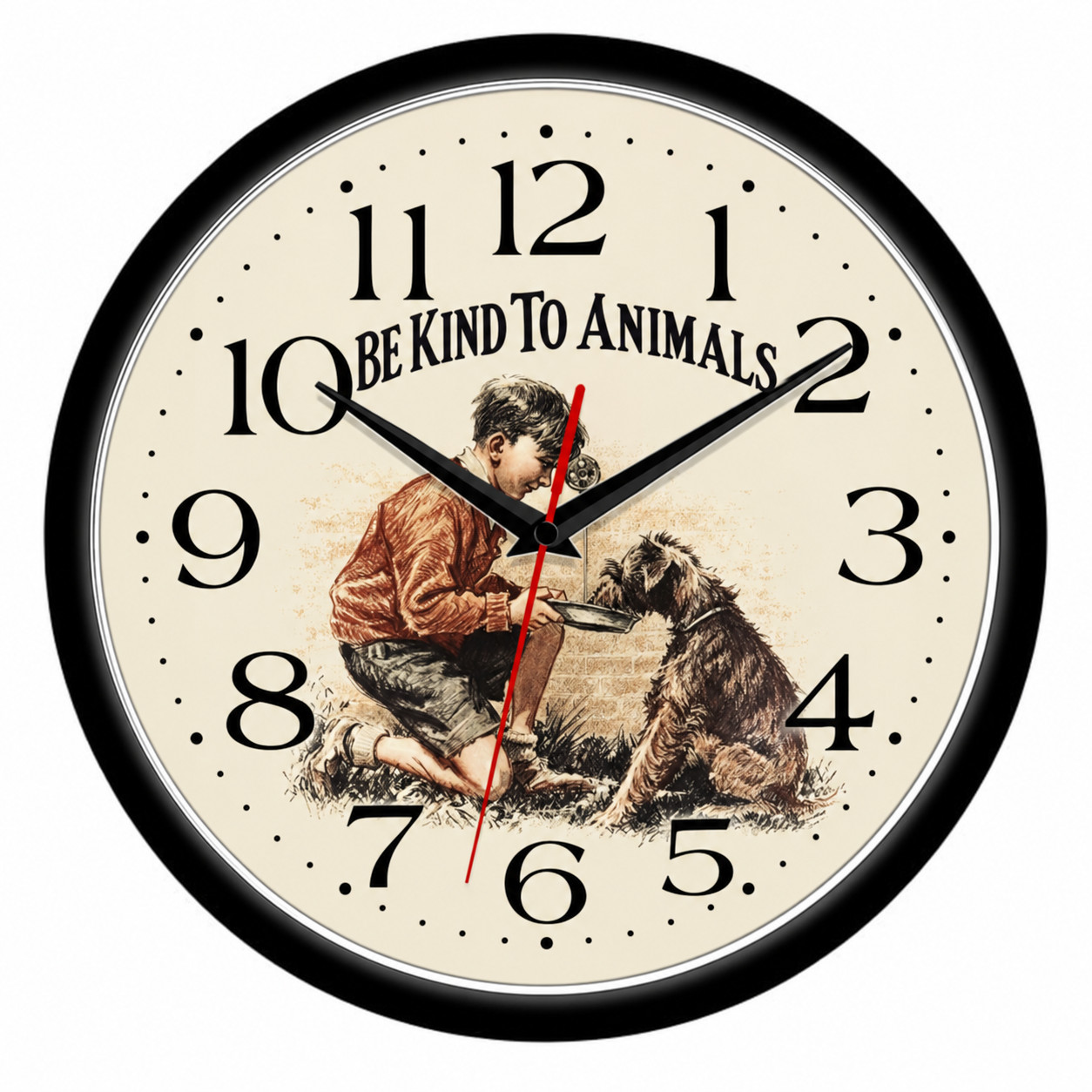 Be Kind To Animals 10 Inch Wall Clock Vintage Boy Dog Pet Lover Decor | Quartz