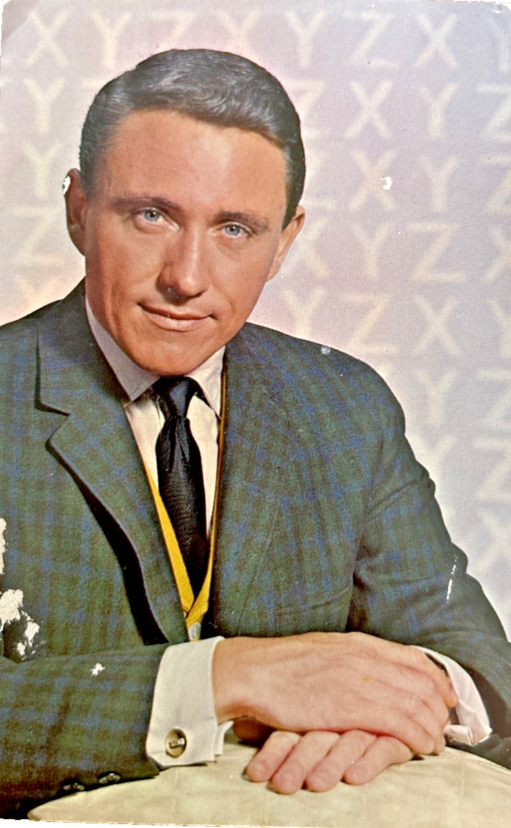 Vintage Merv Griffin Publicity Photo Postcard Signed? TV Host Jeopardy Wheel