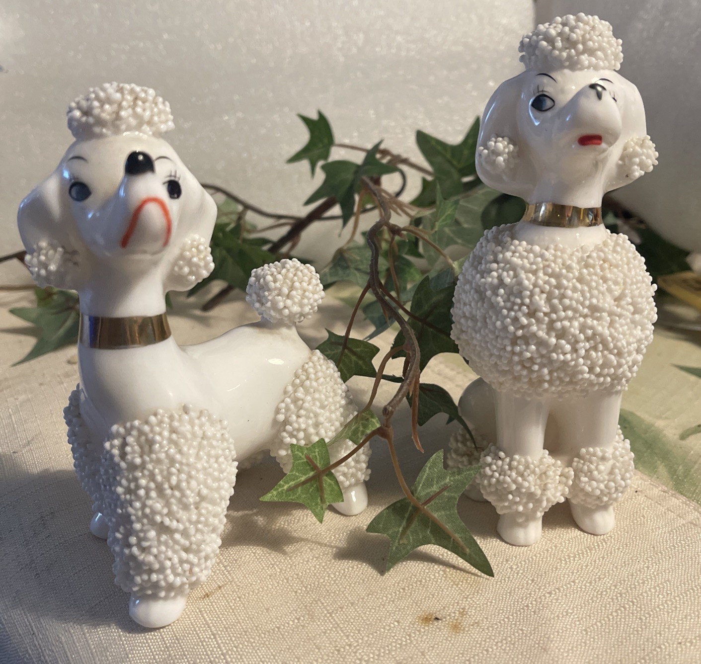 LEFTON MR. MRS. POODLE White Porcelain GOld Collar Dogs 5
