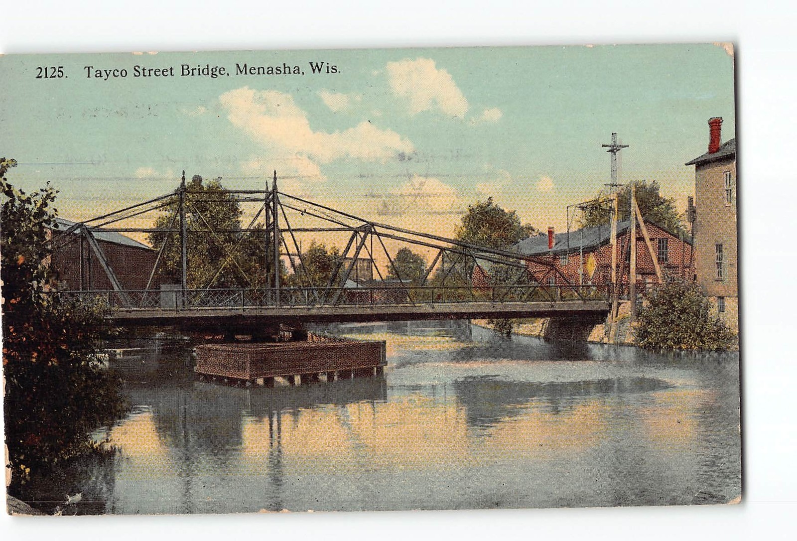 Menasha Wisconsin WI Postcard 1913 Tayco Street Bridge