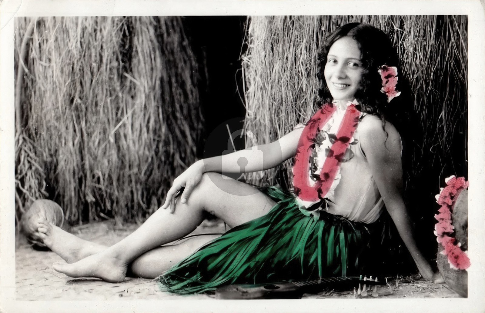 c1940's Woman Traditional Hawaiian Dress Hawaii HI RPPC Photo Postcard COPY
