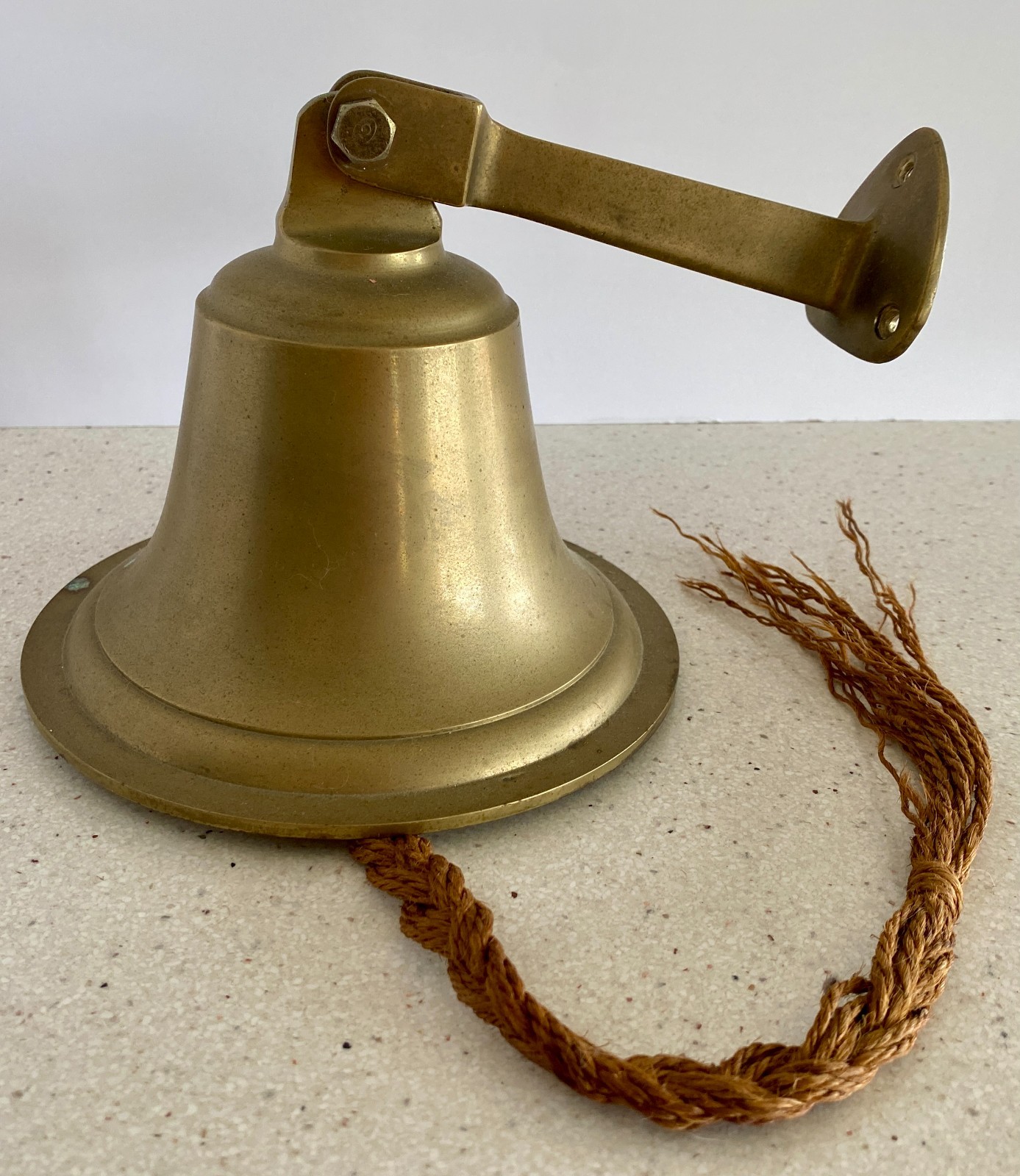 Vintage Heavy Brass Ship Bell Nautical Wall Mount 6.5” Maritime with Rope