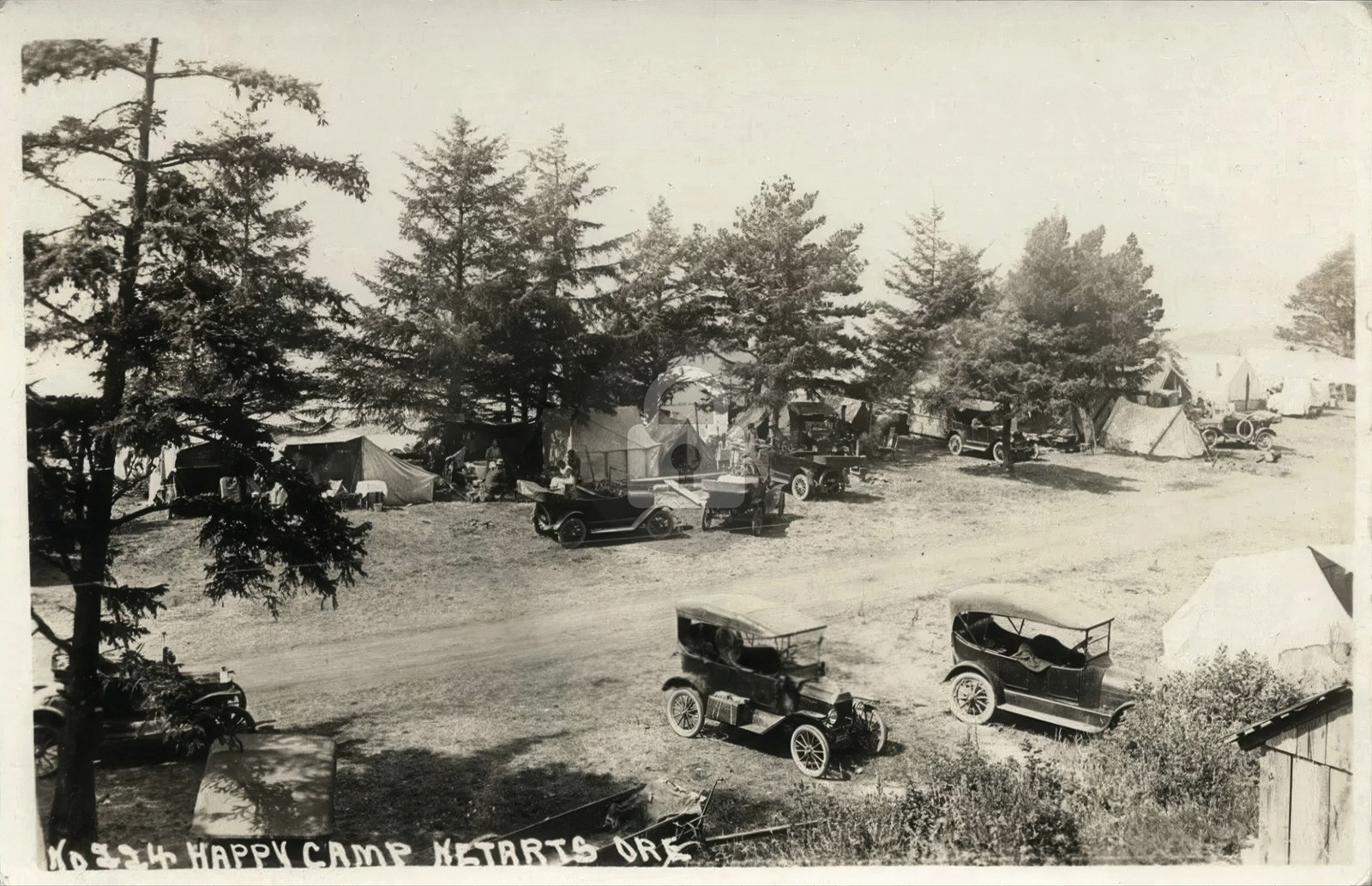 Netarts OR Oregon c1920 Bird's Eye Happy Camp Cars Tents RPPC Postcard COPY