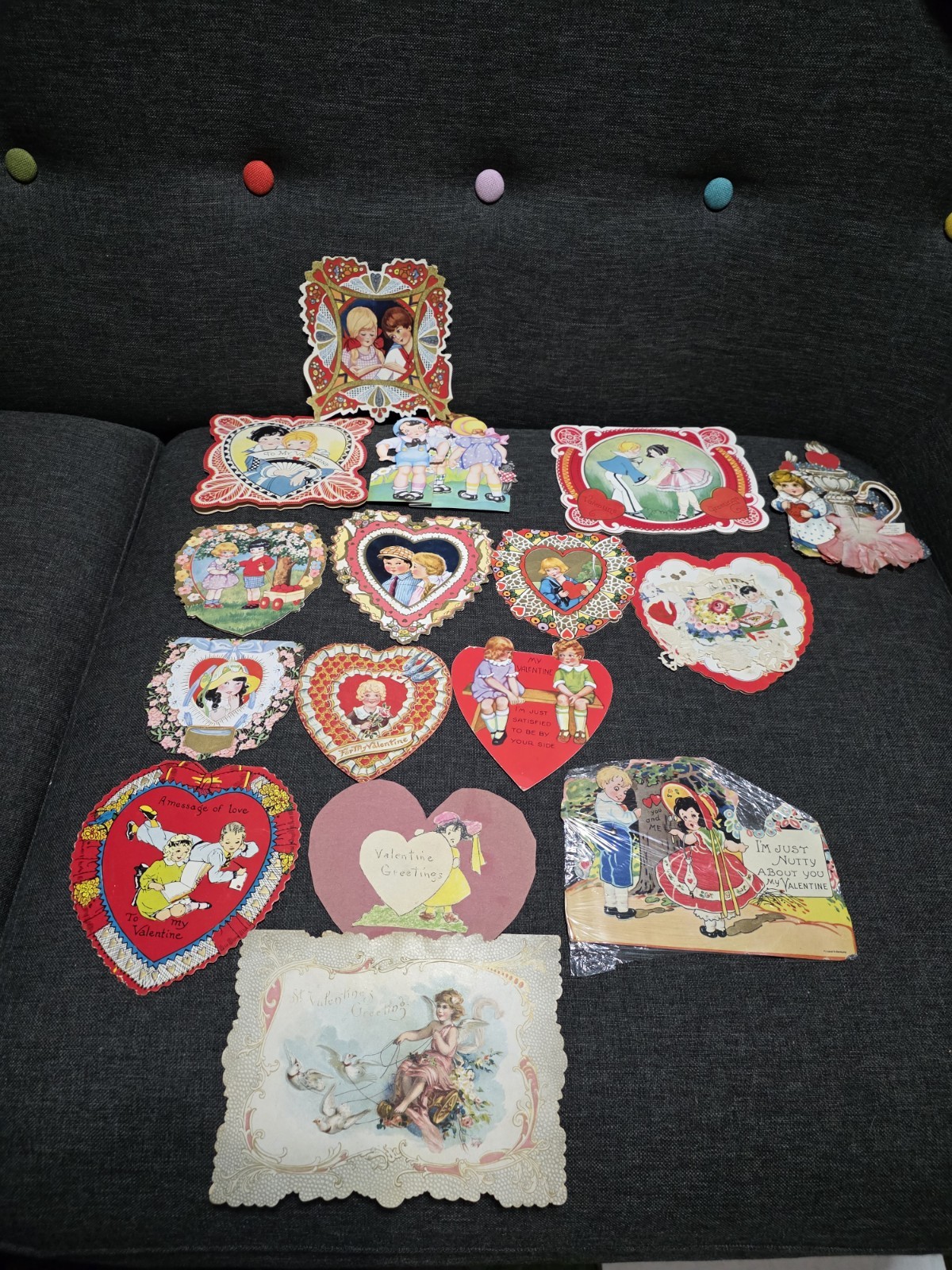 Group Lot 38  Antique Valentines Day Cards Diecut 1920s 1930s