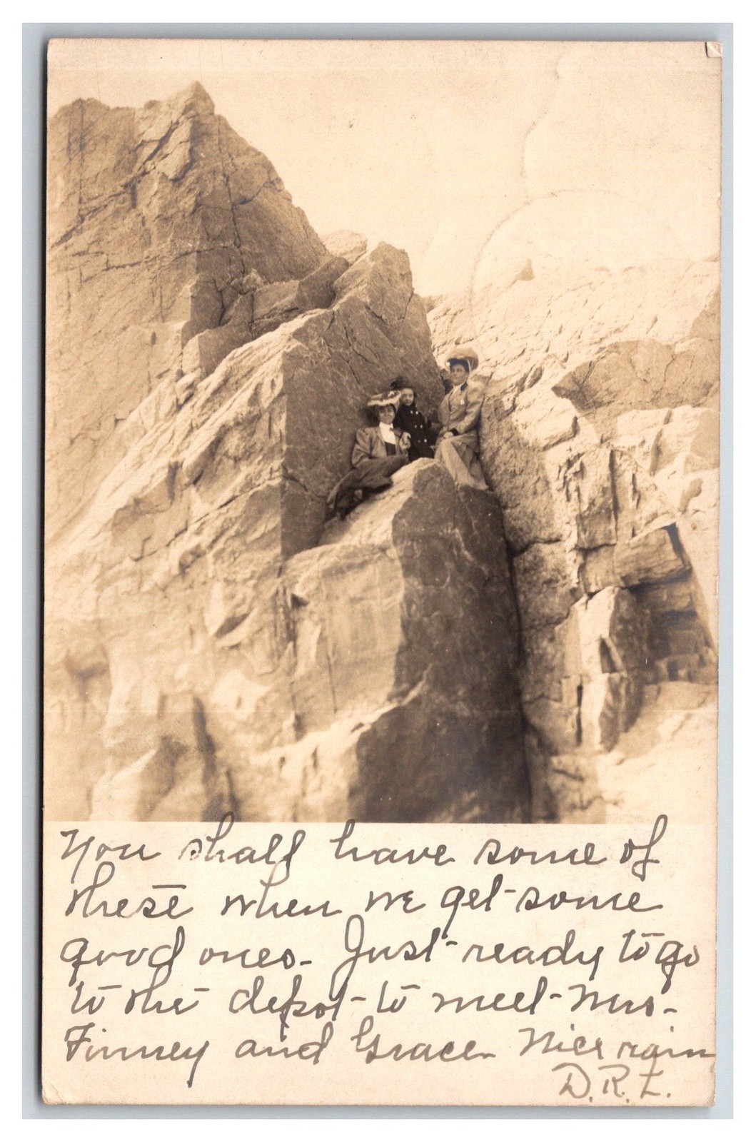 RPPC ~ Victorian Big hat fashionistas Rock Climbing in White Mountains NH