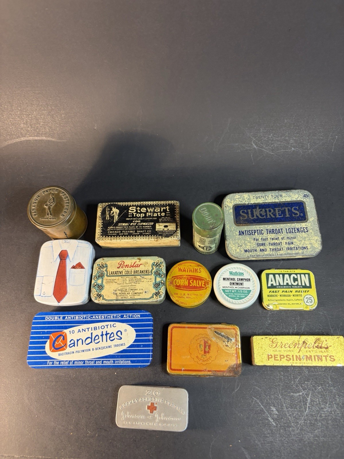 13 vintage metal advertising tins empty lot Medical Ointments Salves Pills