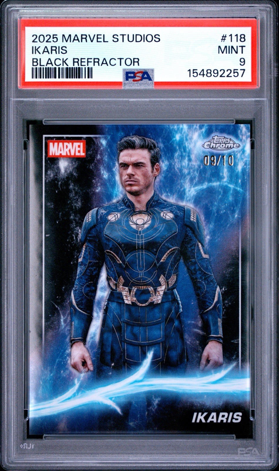 Topps 2025 Marvel Studios Ikaris Black Refractor #118 PSA 9 03/10