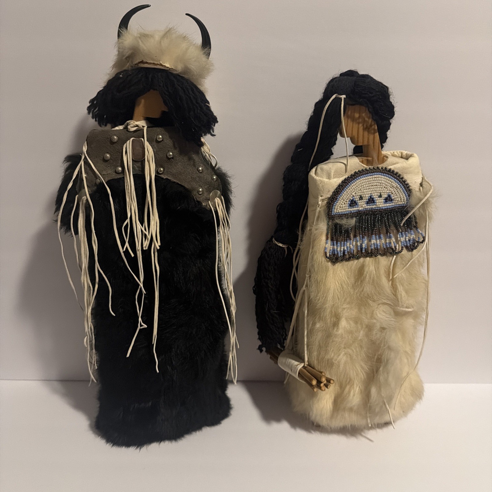 Vintage Native Apache Indian Wooden Dolls Lot Of 2 (Rare)