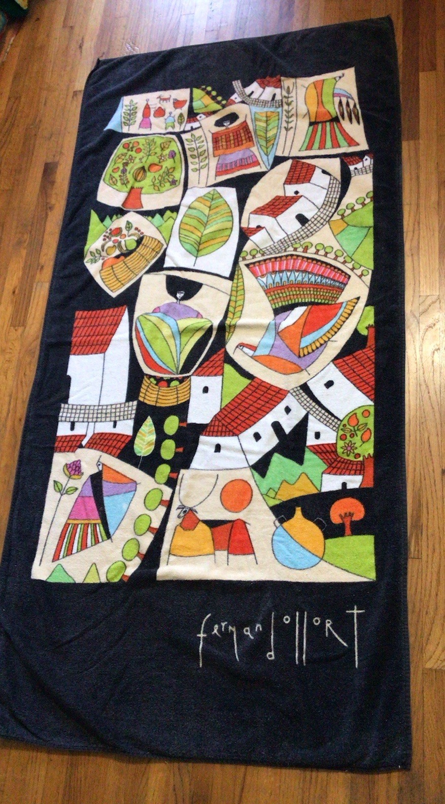 Vintage Hilasal Fernando Llort Artist Beach Towel El Salvador 32” X  68”