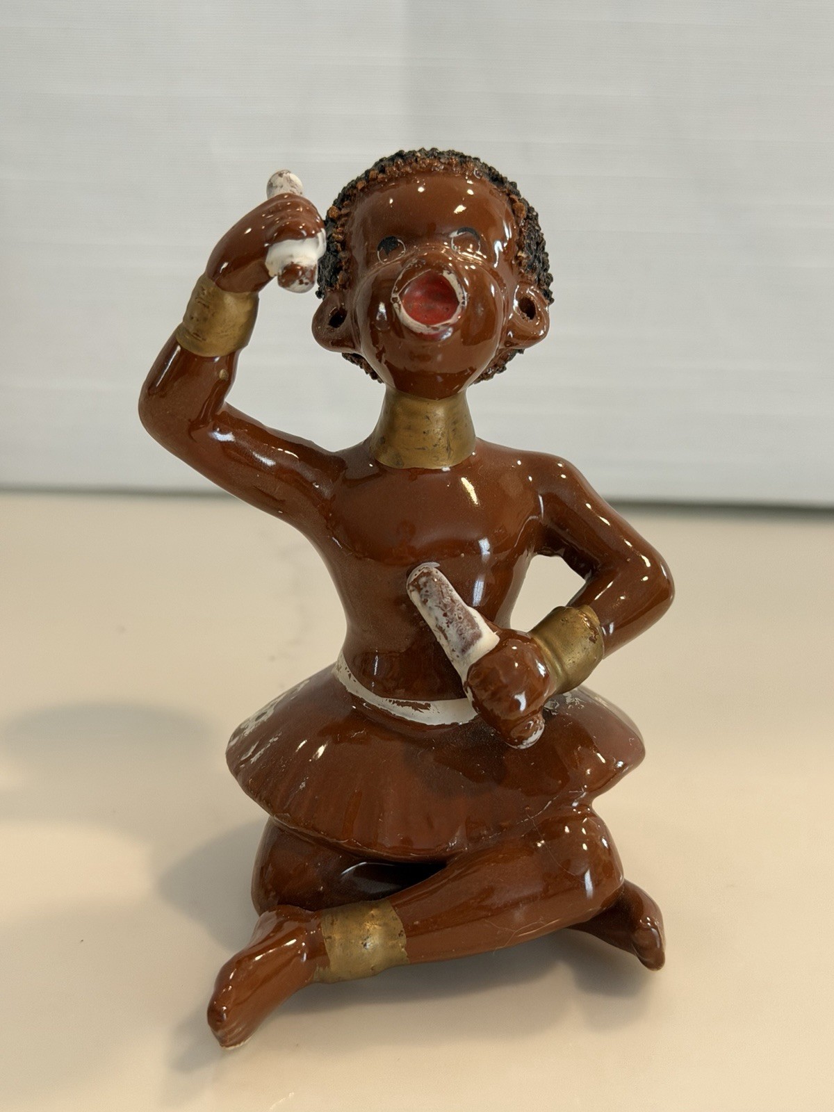 Vintage Mid-Century Black Americana African Native Dancer Figurine - Open Mouth