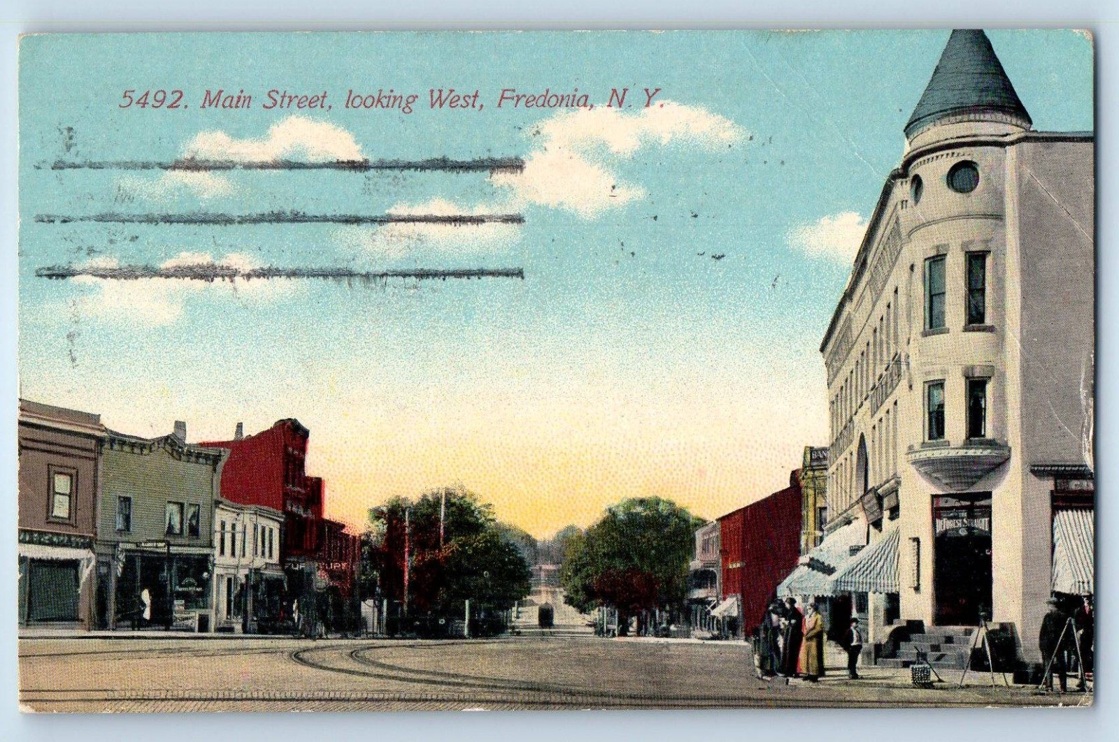 1911 Fredonia New York Vintage Postcard Main Street Looking West Building Posted