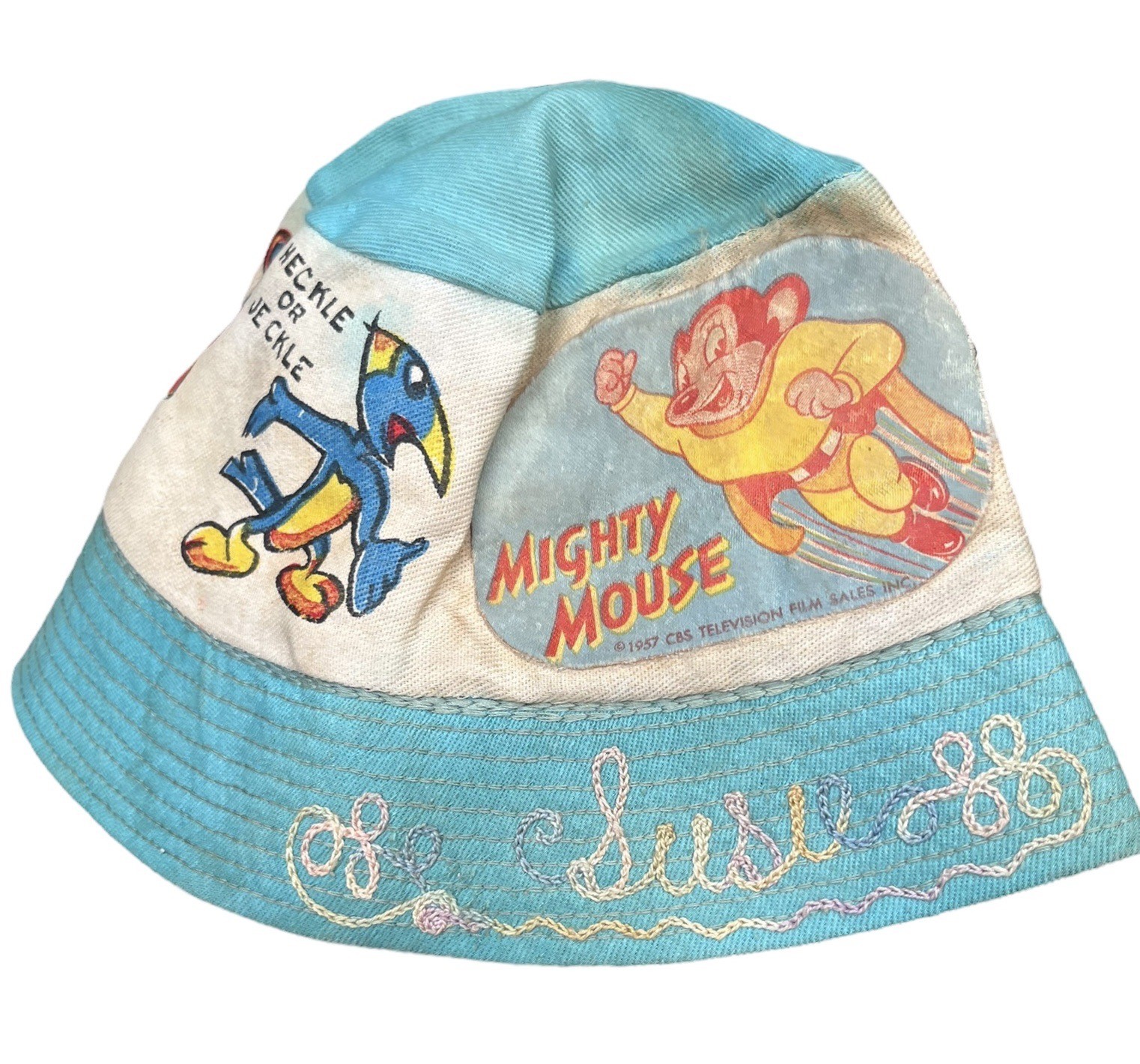 Vintage 1960's Mighty Mouse Chain Stitched Bucket Hat Heckle Jeckle Dinky Duck