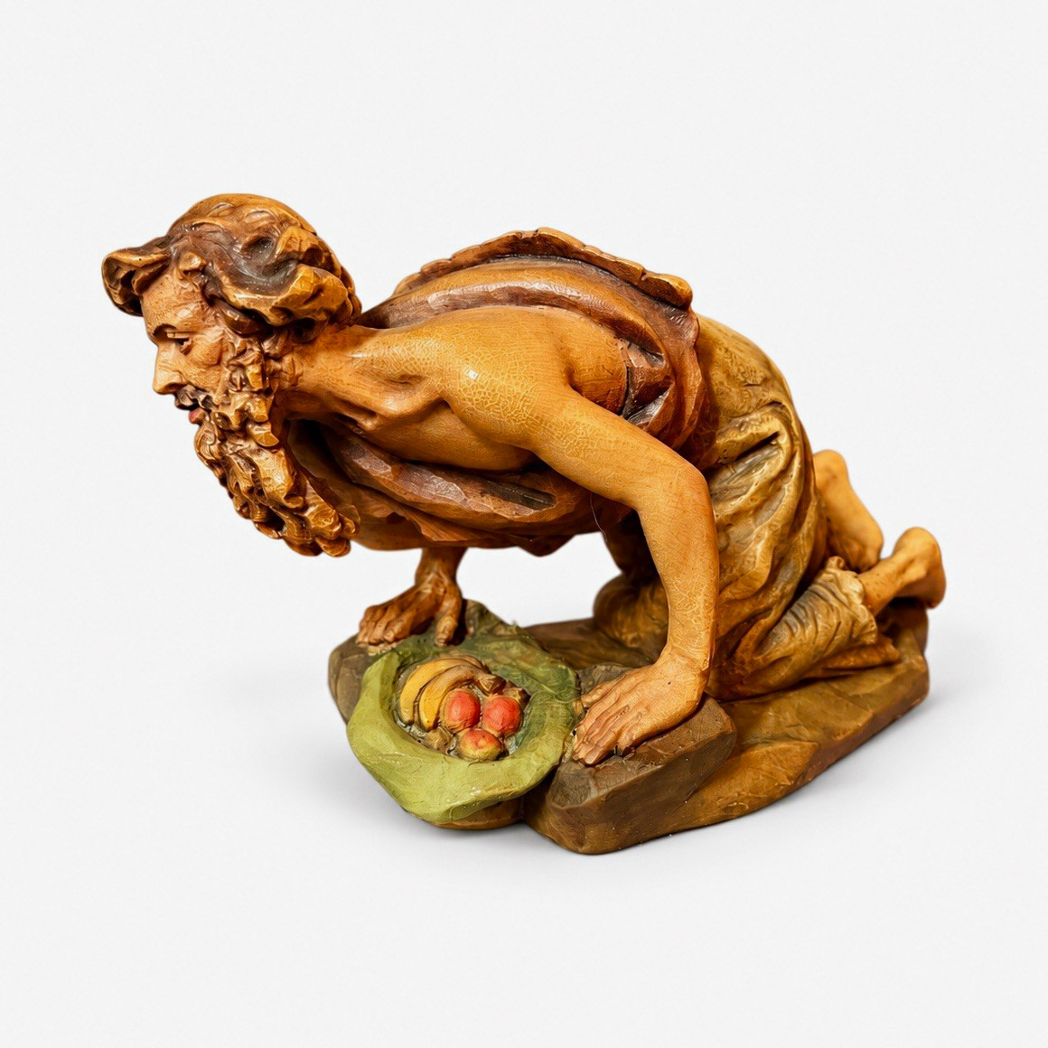 ~*~8” wood-carved ANRI Ulrich Bernardi Nativity— kneeling shepherd with fruit~*~