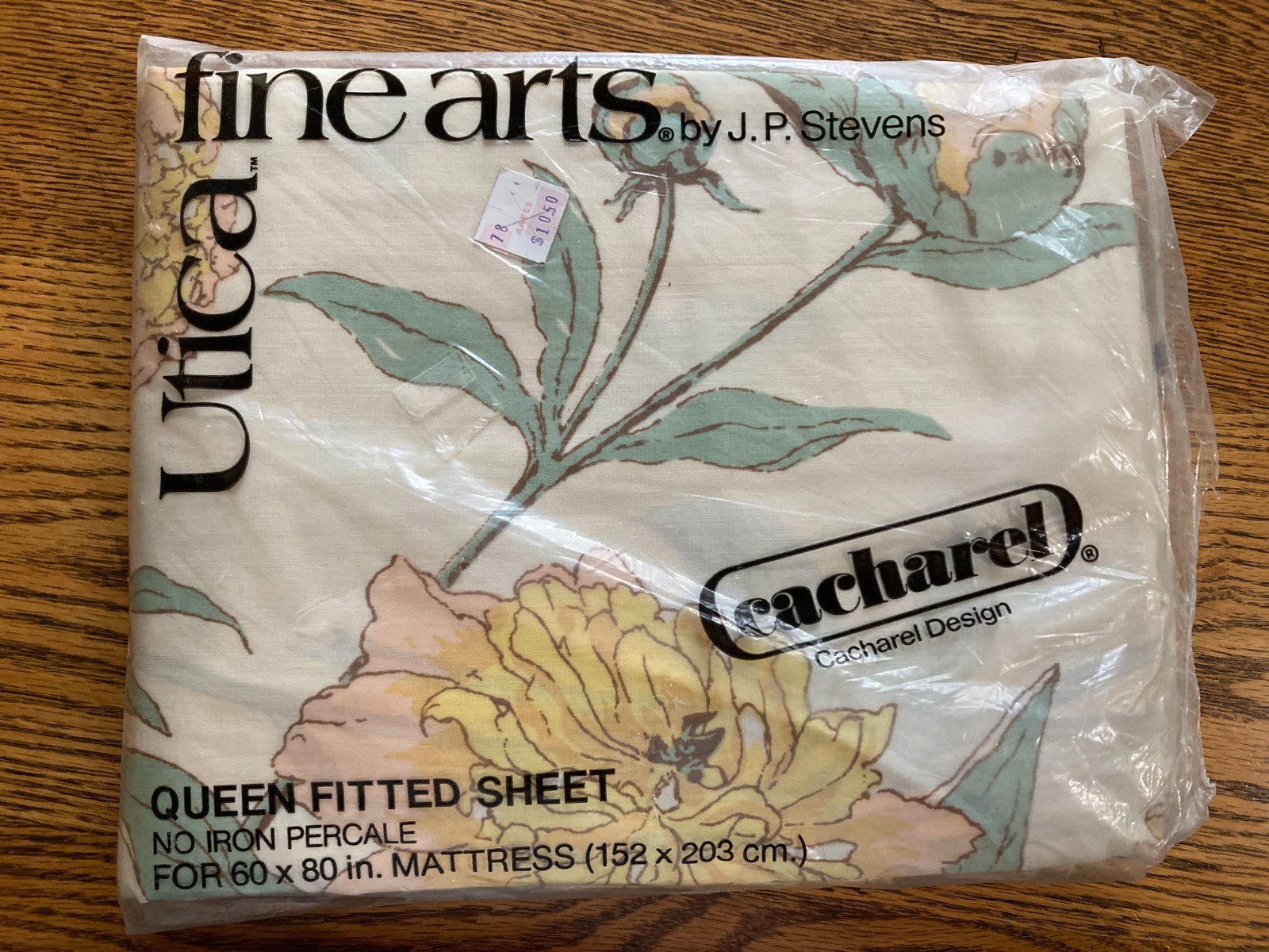 Vtg  J.P. Stevens Utica Fine Arts Queen Fitted Sheet Percale Cacheral Design NOS