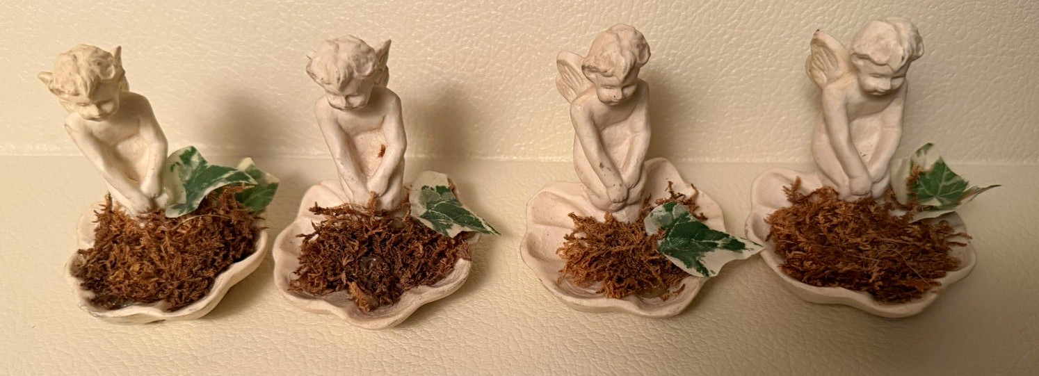 Vintage Hen-Feathers Hand-Cast Resin Cherub Angel Figurines Set of 4 Matte 1990s