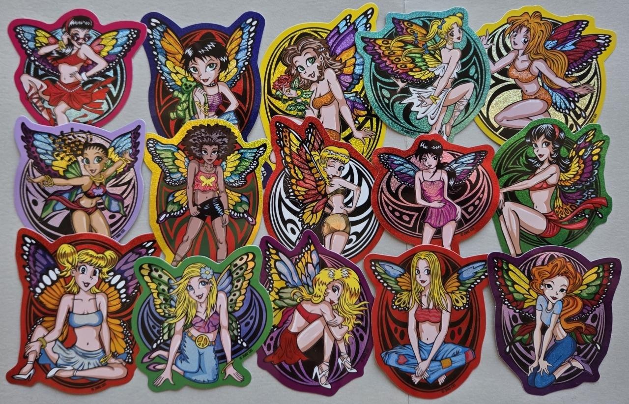 15 VTG Die Cut Numbered 2002 Anime Butterfly Girls Series #2 Y2k Bold & Colorful