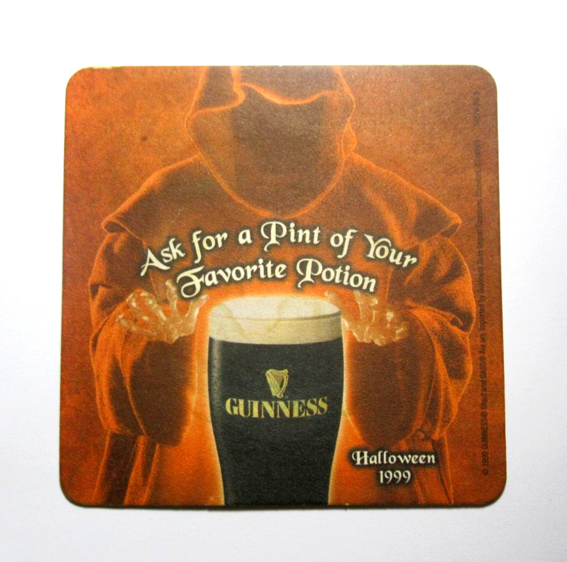 Vintage 1999 Guinness Bass Ale Halloween Beer Coaster Favorite Potion Double Sid