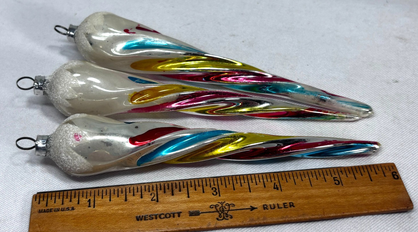 3 Antique Mercury Glass twisted ICICLES 6