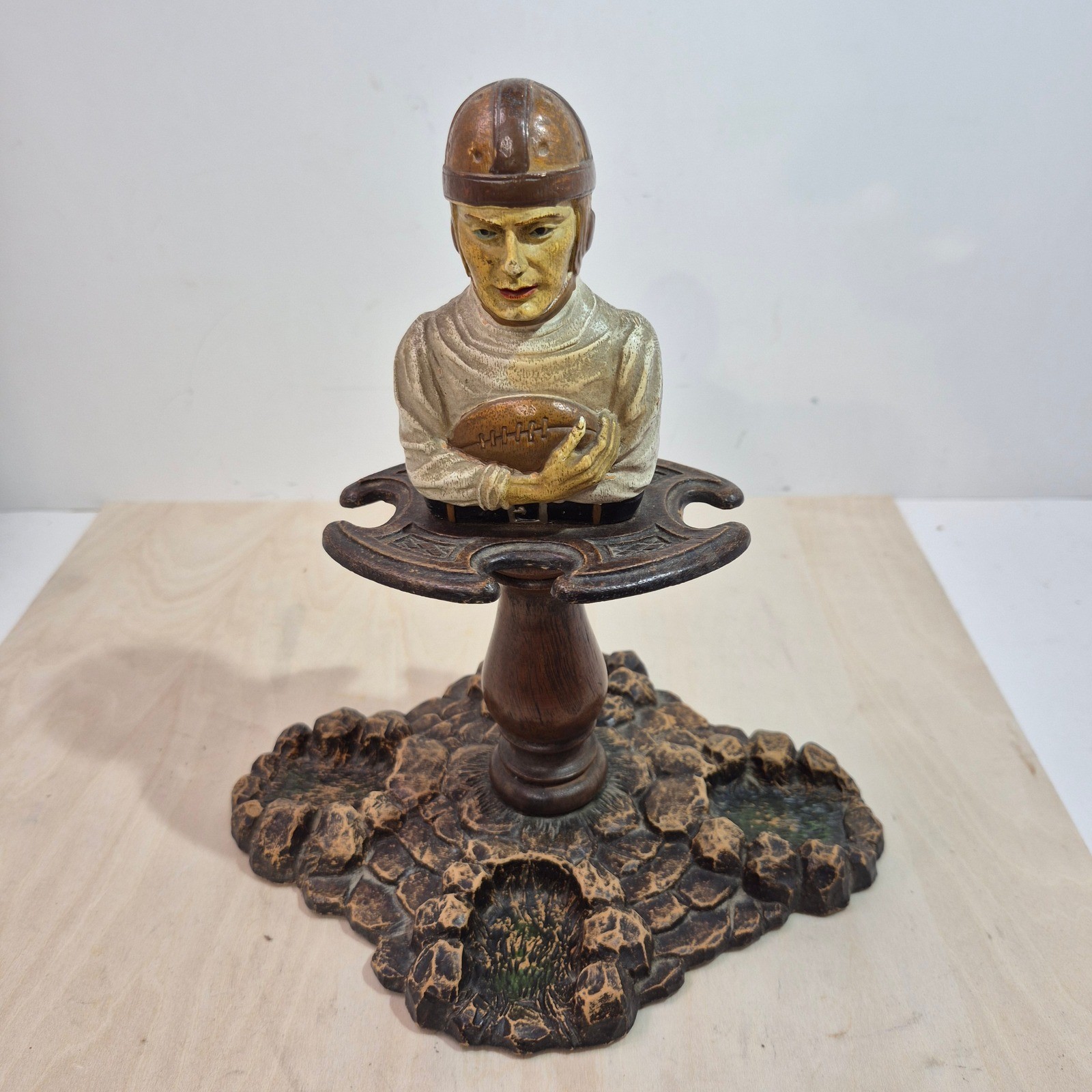 Vintage Football Player Pipe Stand Ashtray Sports Decor