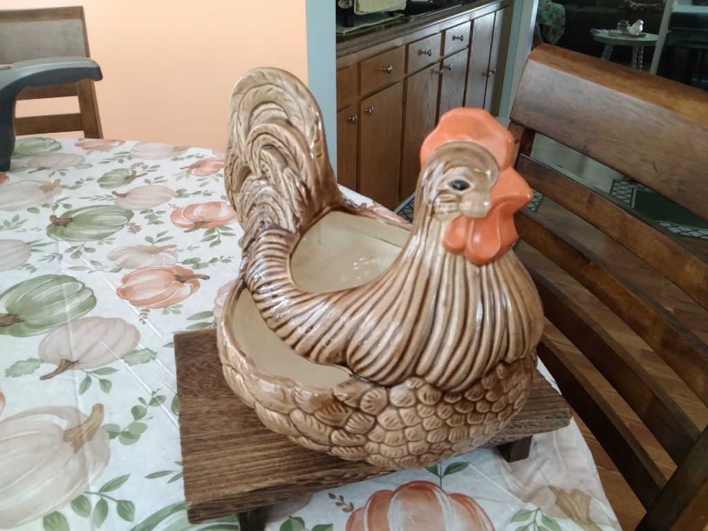 VTG Ceramic Rooster 3 Section Planter Glossy Glaze 10\