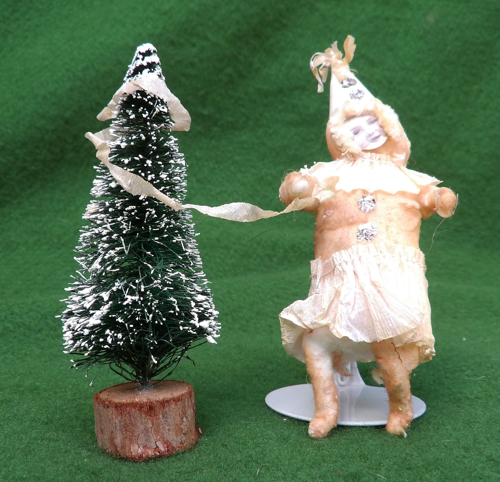 Antique Vintage Scrap Spun Cotton Clown Christmas Ornament