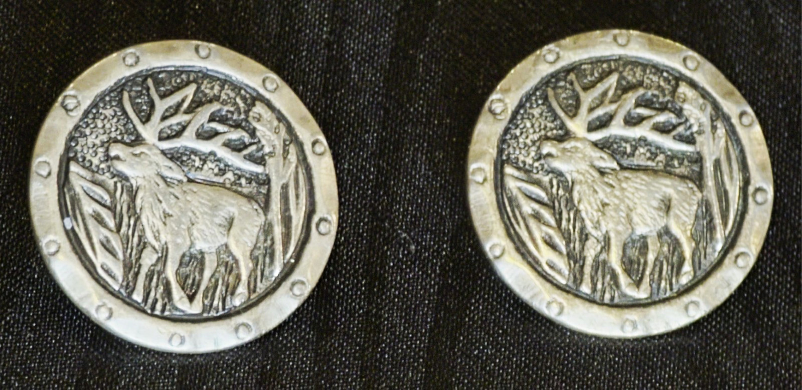 Vintage Silver Elk Buttons Stag Deer Wildlife Hunting Blazer Metal Shank Pair 2