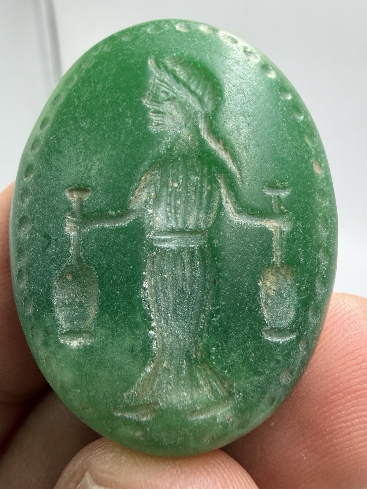 Roman Ancient Green Intaglio Seal Stone Stamp Engraving