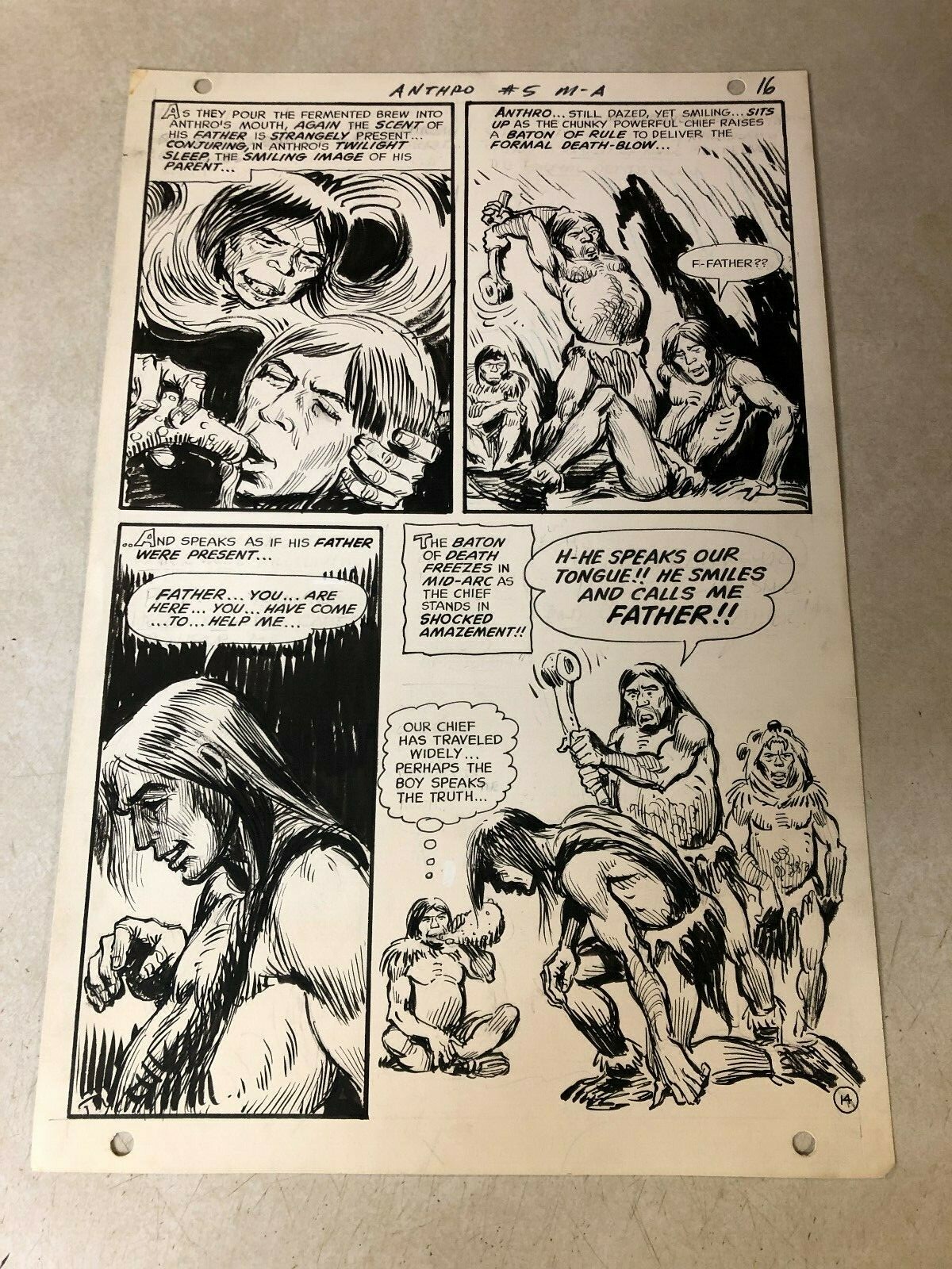 ANTHRO #5 original comic art 1969 DRUNK brew RITUAL DEATH BLOW DC HOWIE POST