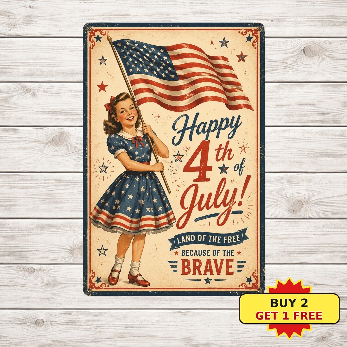 Patriotic Red White Blue July 4th Metal Sign American Flag Independence Decor