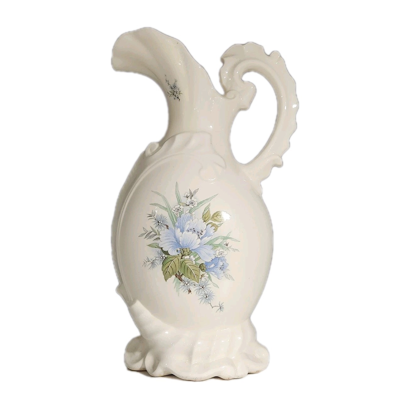 VTG Victorian Style Porcelain Floral Ewer Vase/Pitcher