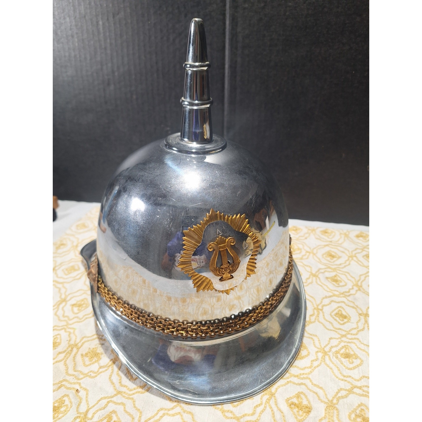 Vintage Theta Delta Delta Band Helmet Chrome Spiked Lyre Sunburst Ceremonial