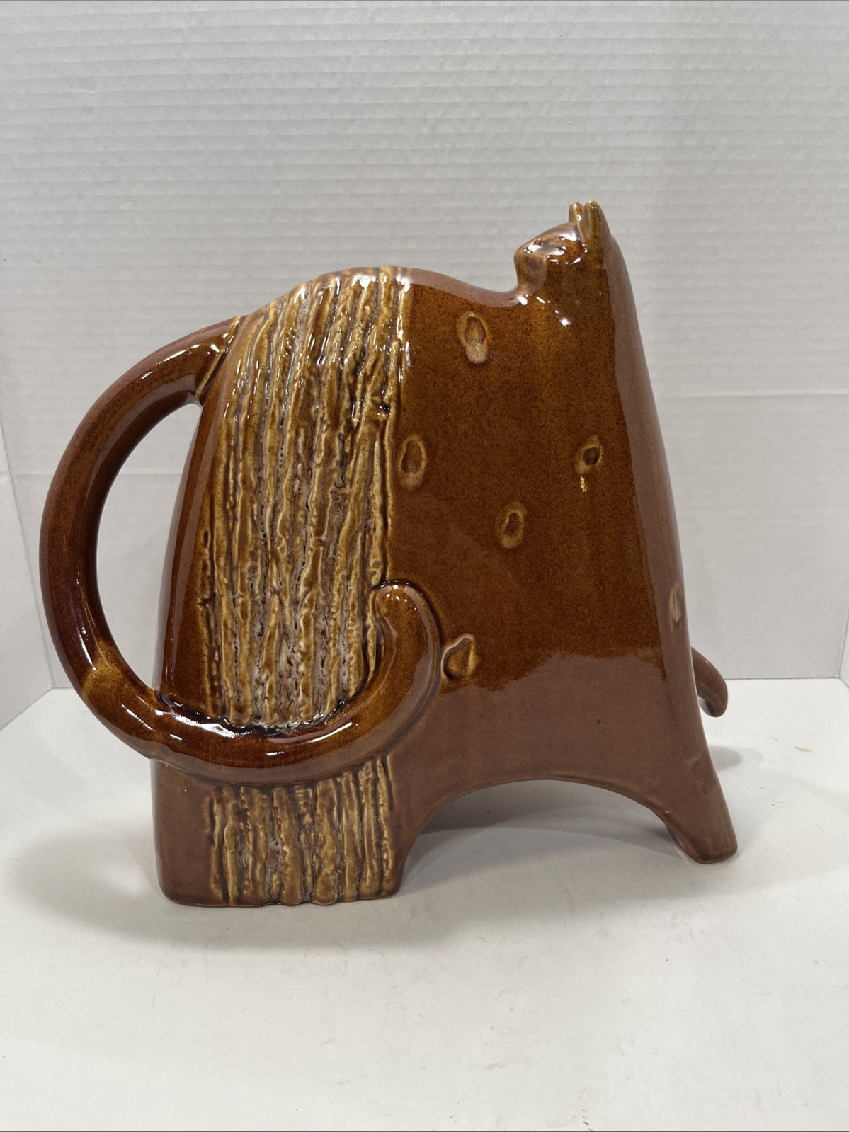 Vintage Mid Century Modern Stylized Ceramic Cat Figurine Vase Pottery Brown