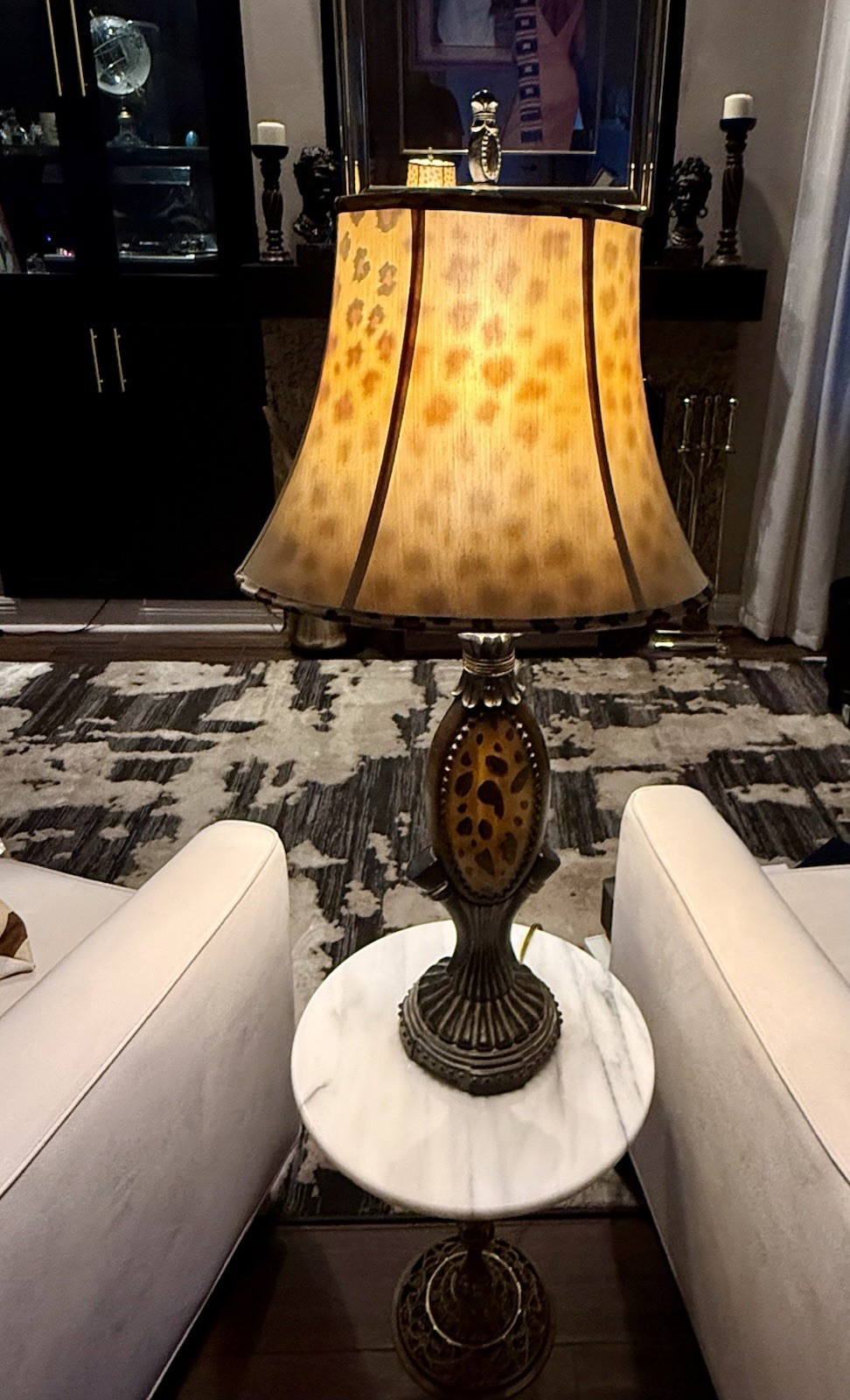 Vintage MCM Hollywood Regency Amber Glass Tortoise Lamp w/ Original Shade - Rare