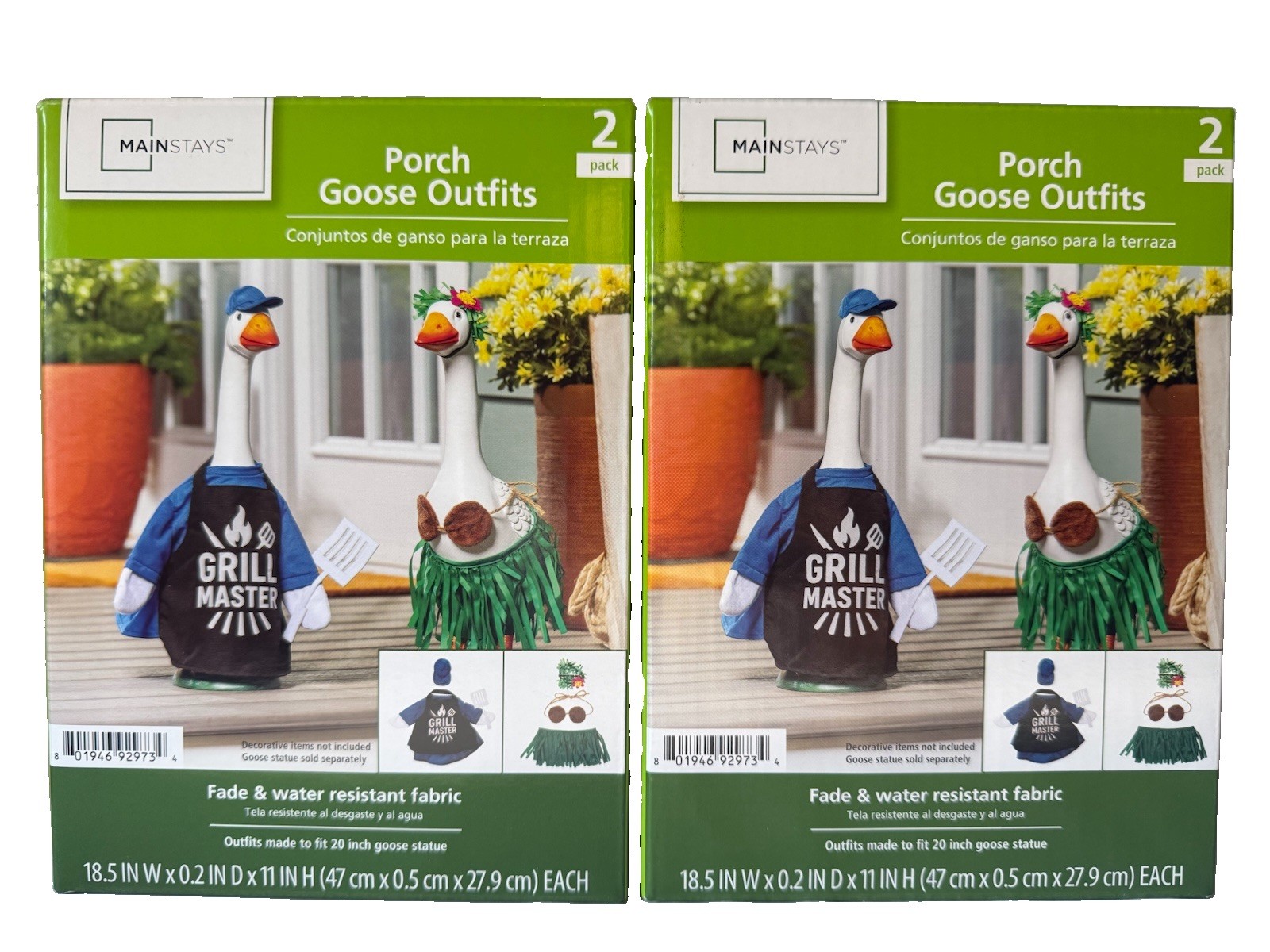 Mainstays Porch Goose Outfits LOT OF 2 Grill Master & Hula – 4 Outfits NEW