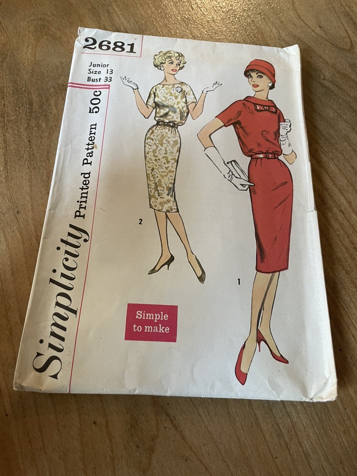 Vintage 1950s SIMPLICITY Pattern 2681 Dress  Junior Size 13 Bust 33
