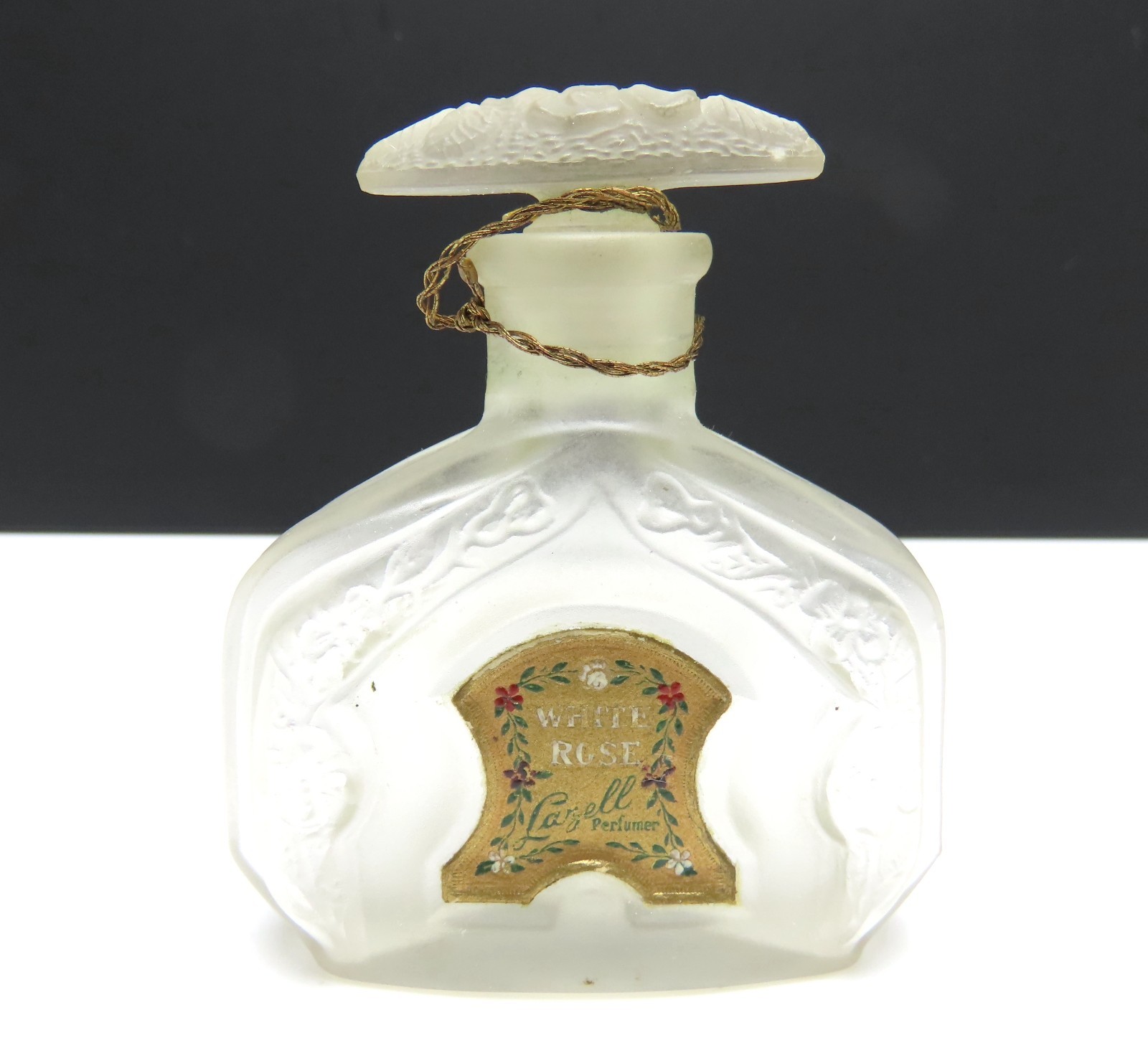 Antique Lazell White Rose Frosted Glass Perfume Bottle 3