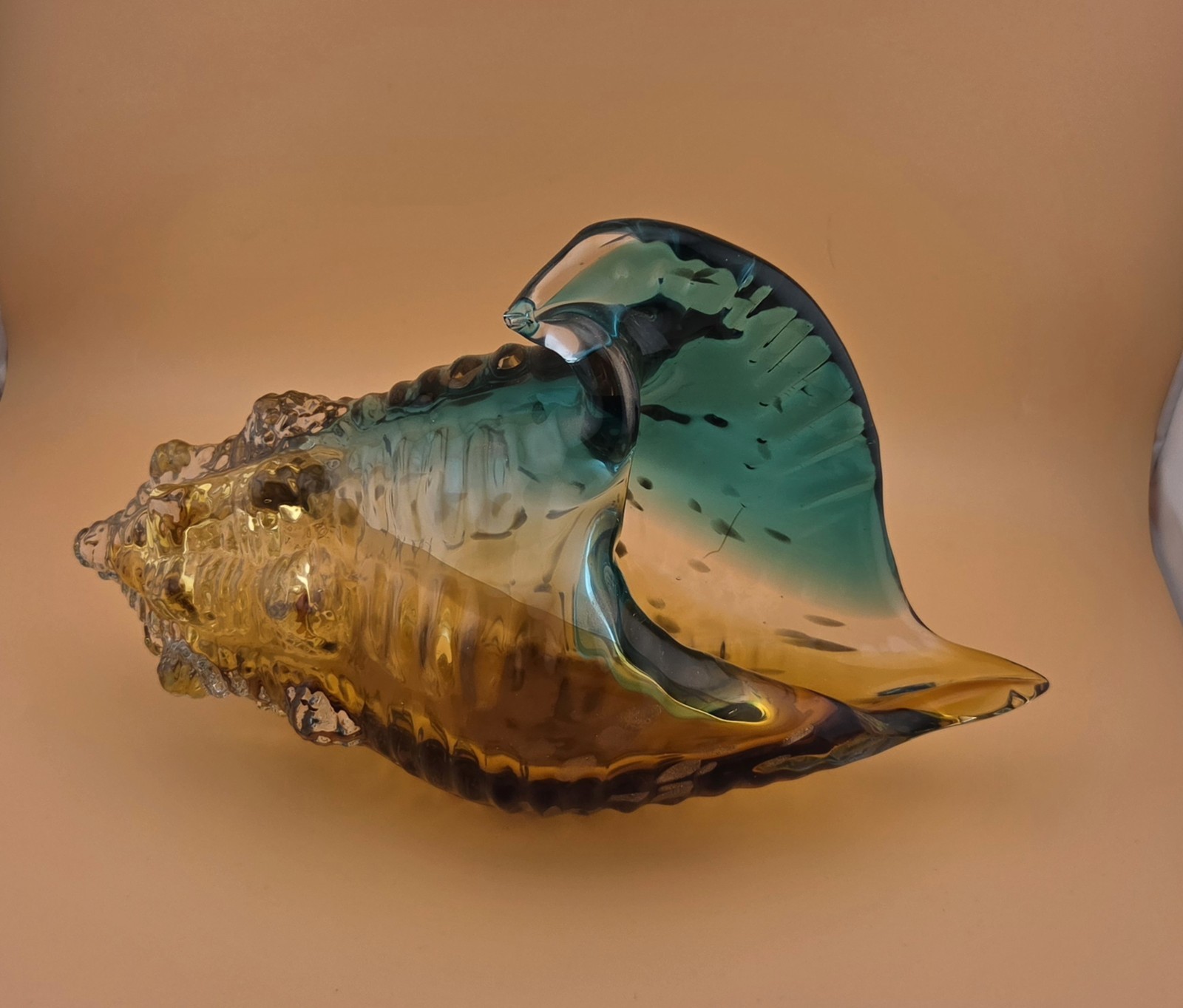 Hand-blown Multicolor Large Glass Conch Shell Sculpture Heavy Glass  Beach Coast