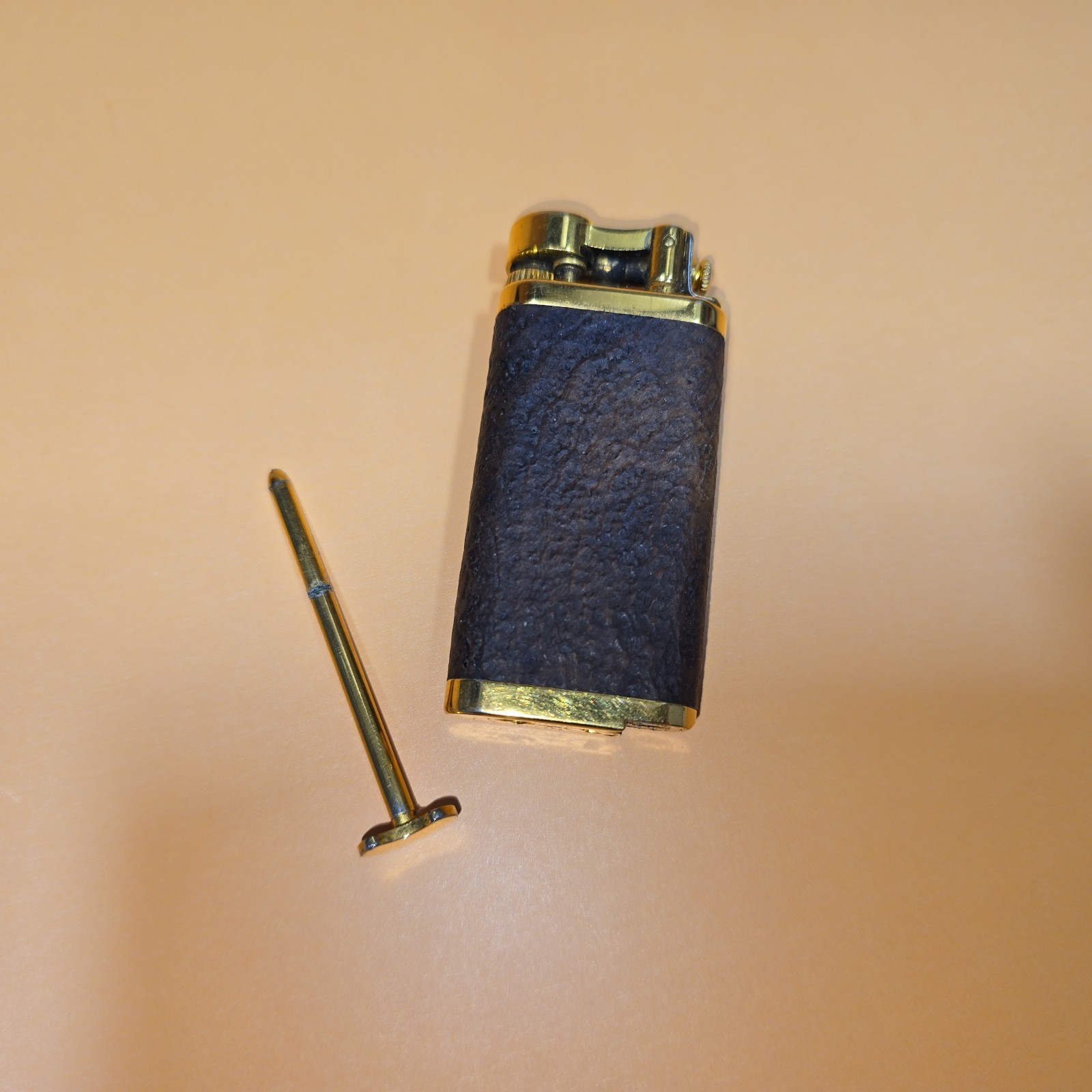 Vintage IM Corona Old Boy Lighter, Gold & Sandblasted Dark Briar Finish