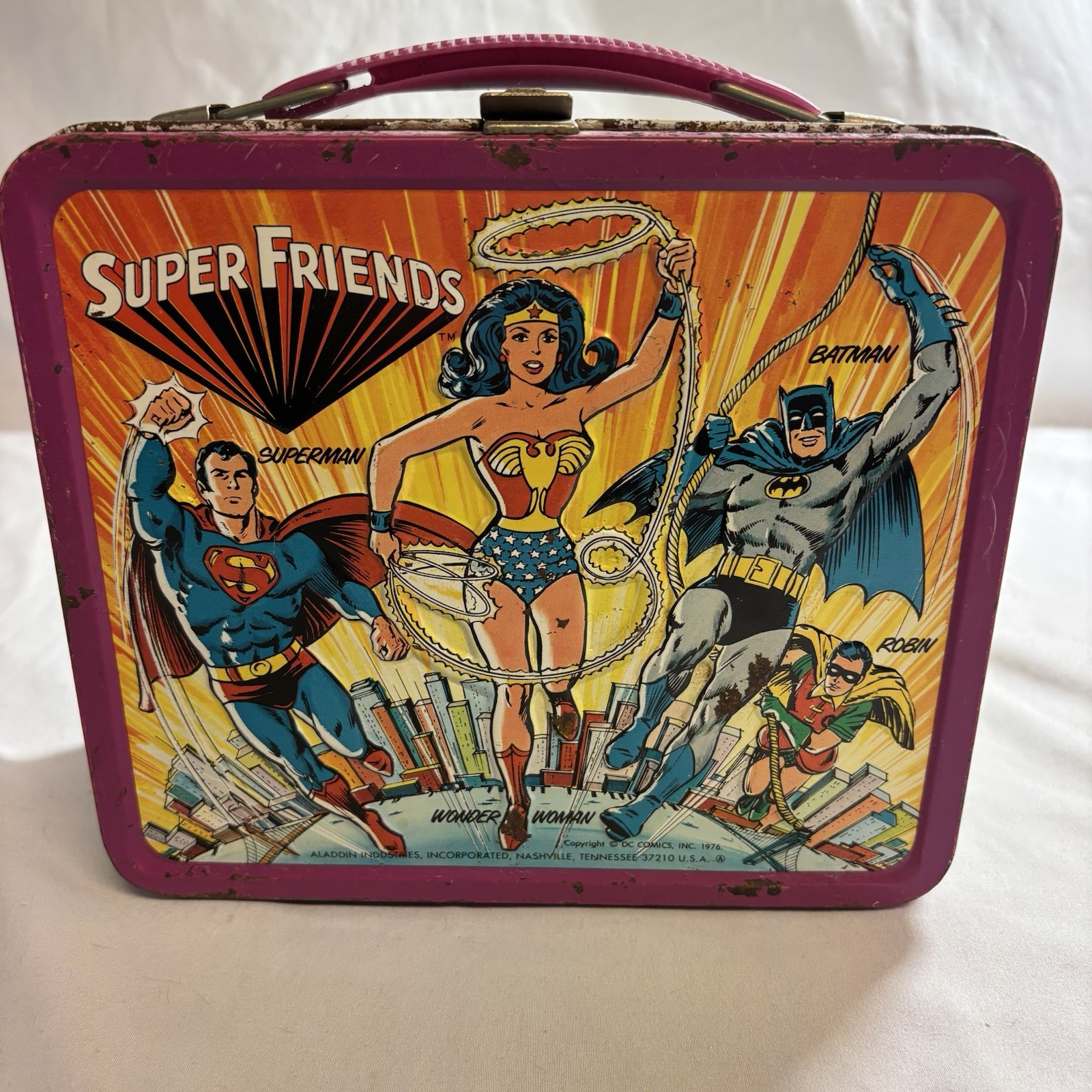Vintage 1976 Super Friends Metal Lunch Box NO Thermos Aladdin DC Comics 