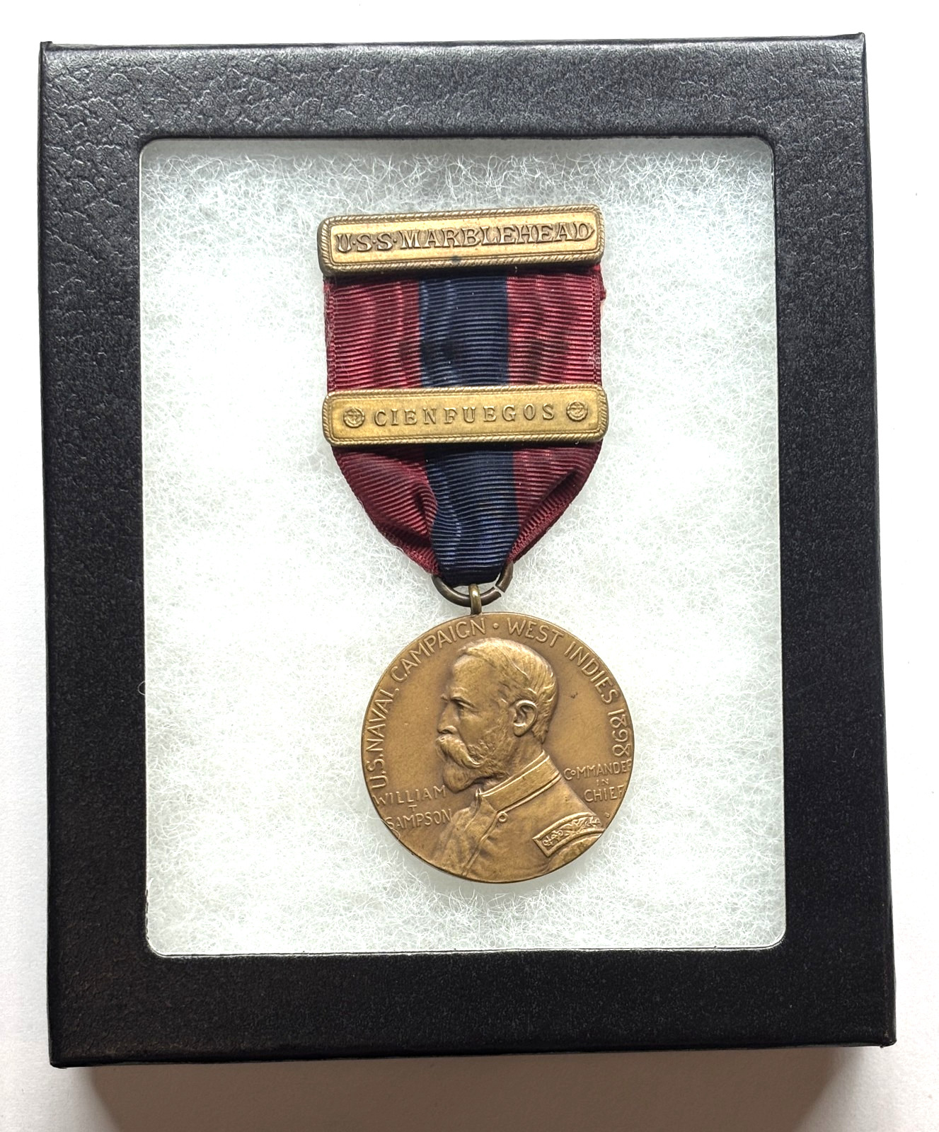 HTF Sampson West Indies Medal U.S.S Marblehead Naval Campaign Cienfuegos Clasp HTF Sampson West Indies Medal U.S.S Marblehead Naval Campaign Cienfuegos Clasp