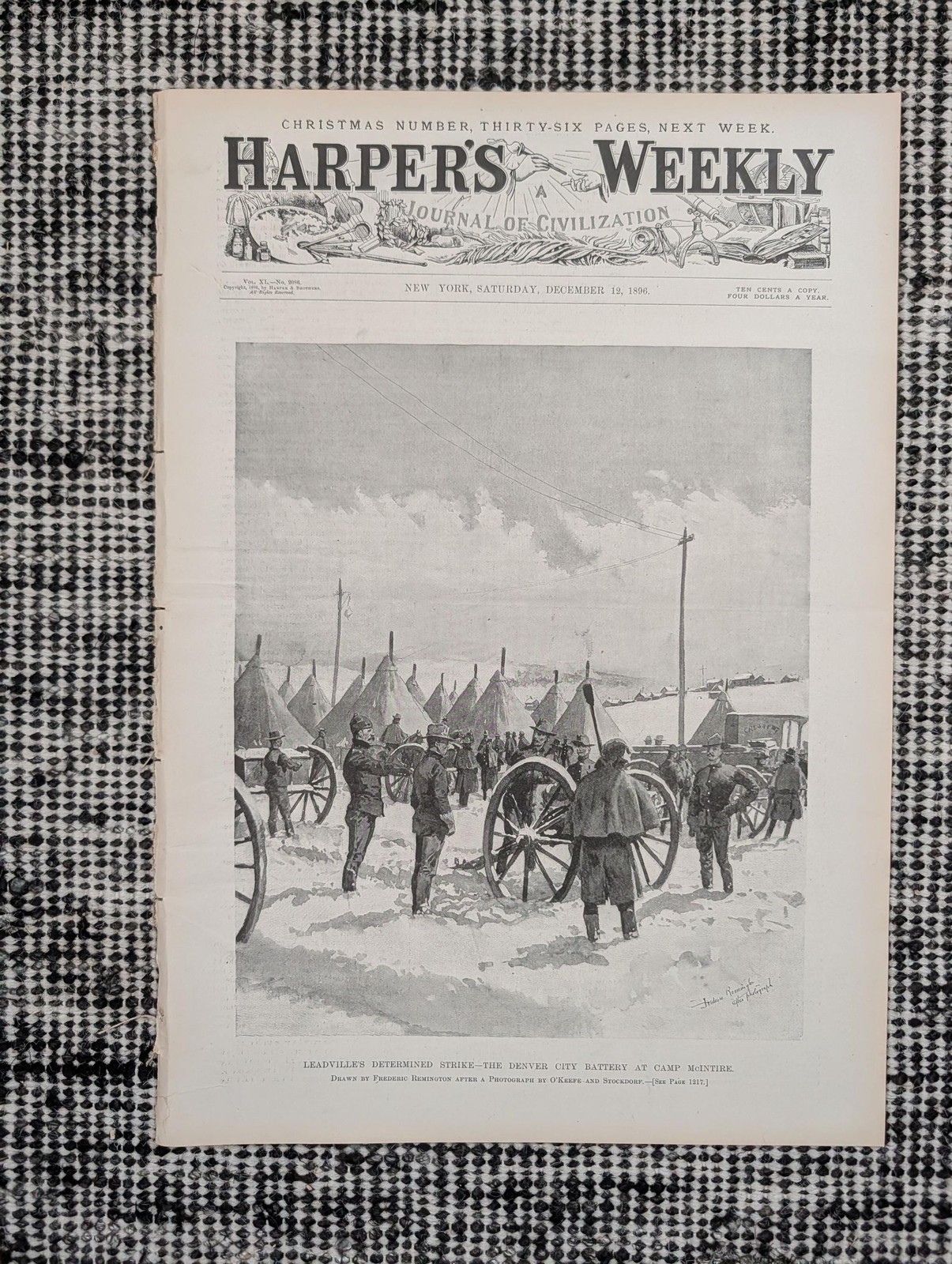 1896 Remington Leadville Strike Front Page Colorado Silver Miners Strike Dec 12