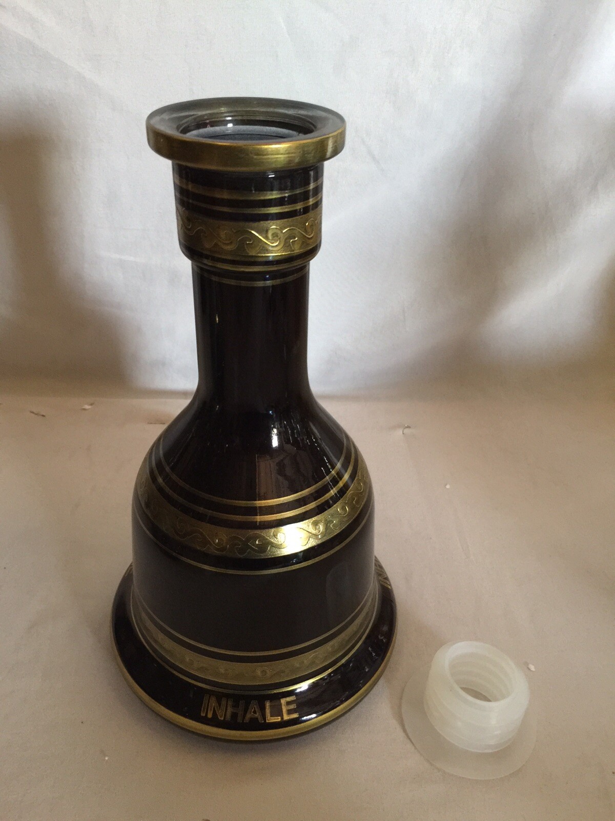 12 '' H 7.5’’ W Jumbo Black Hookah Glass Vase With A Gold Logo And A Grommet